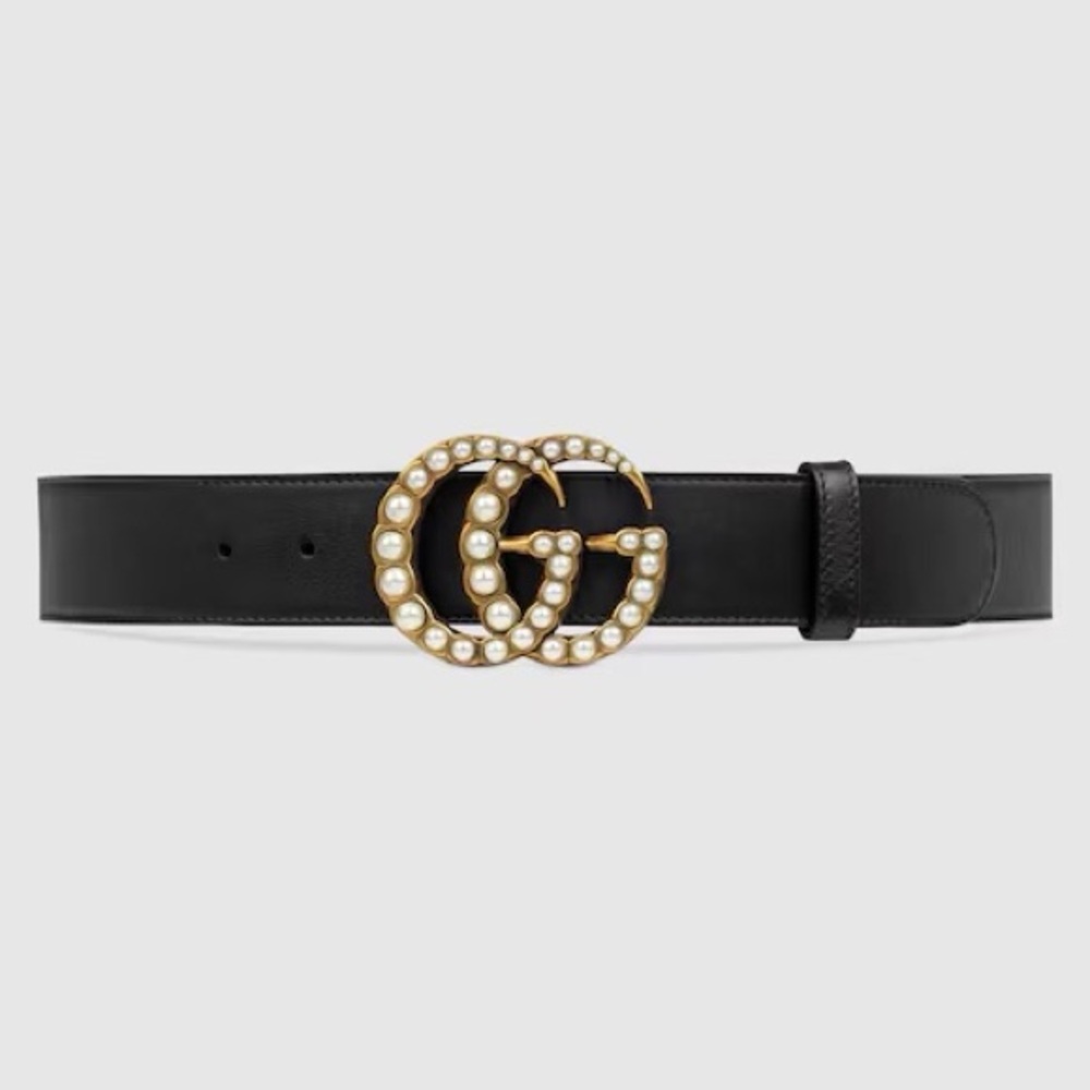 Gucci GG Marmont Black Extra Wide Belt with Pearls